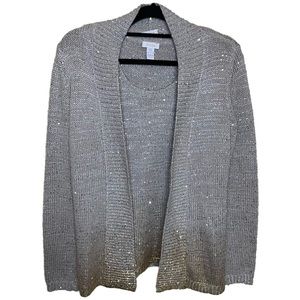 Chico’s Womens Sequin Metallic 2 Piece Cardigan Set Size 0